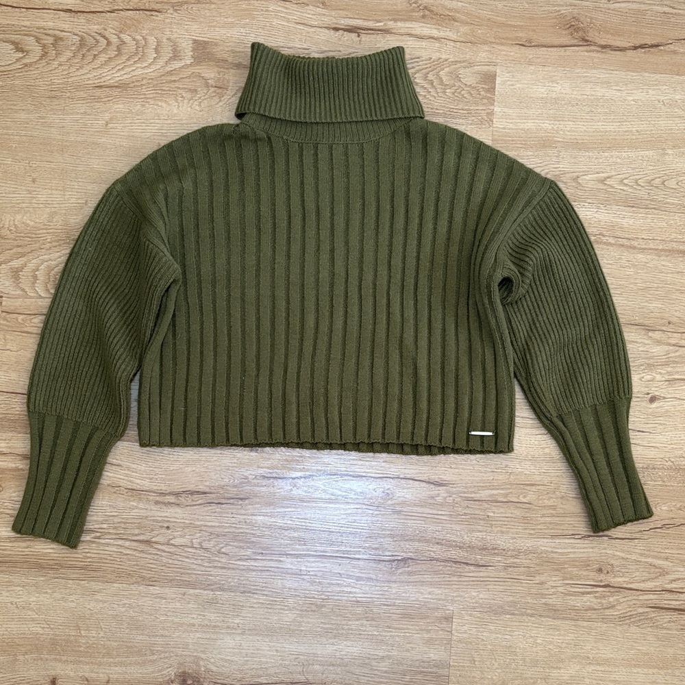Elie Tahari Olive Ribbed Turtleneck Sweater